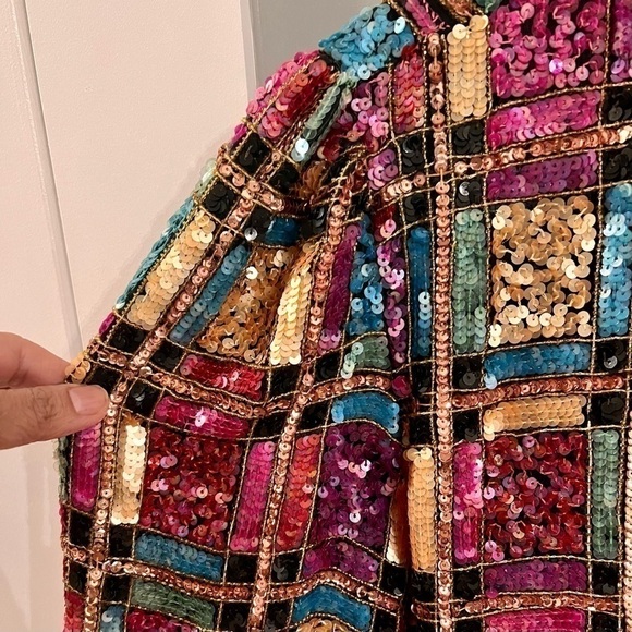 𝅺lawrence KAZAR New York silk sequin jacket. Size S - Picture 6 of 12